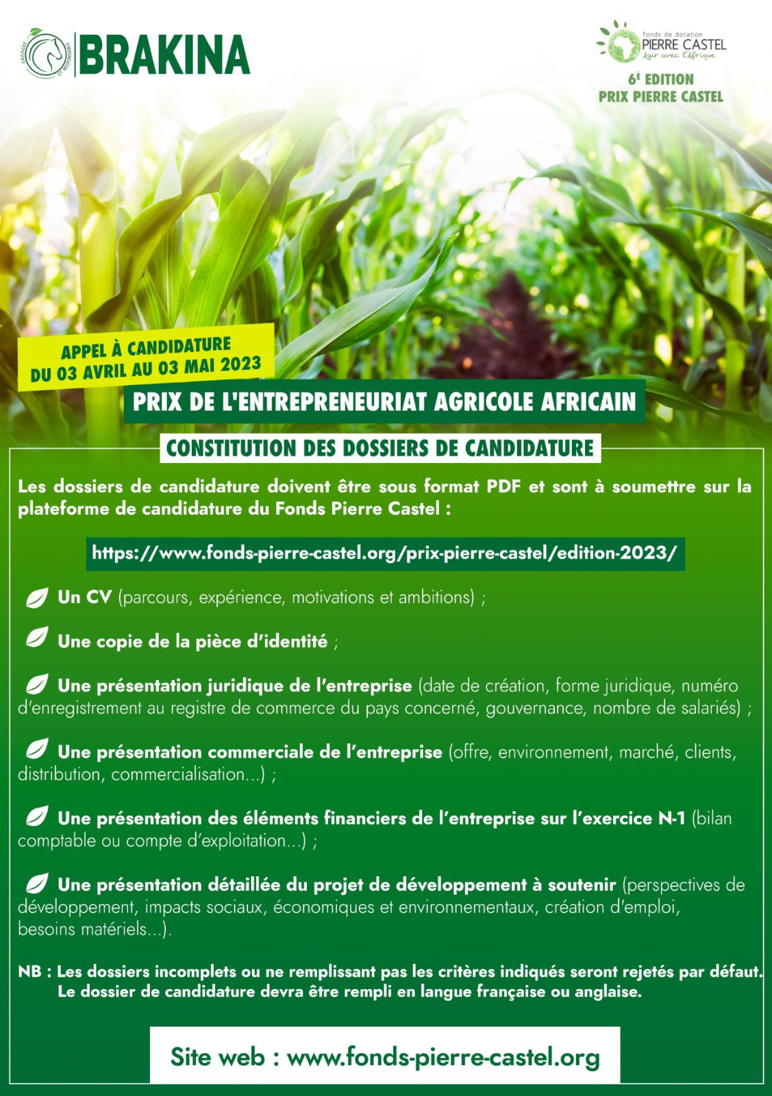 Prix de l’Entrepreneuriat Agricole Africain : Constitution des dossiers de candidature